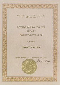 Certifikat Bownova terapija