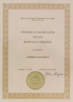 Certifikat Bownova terapija